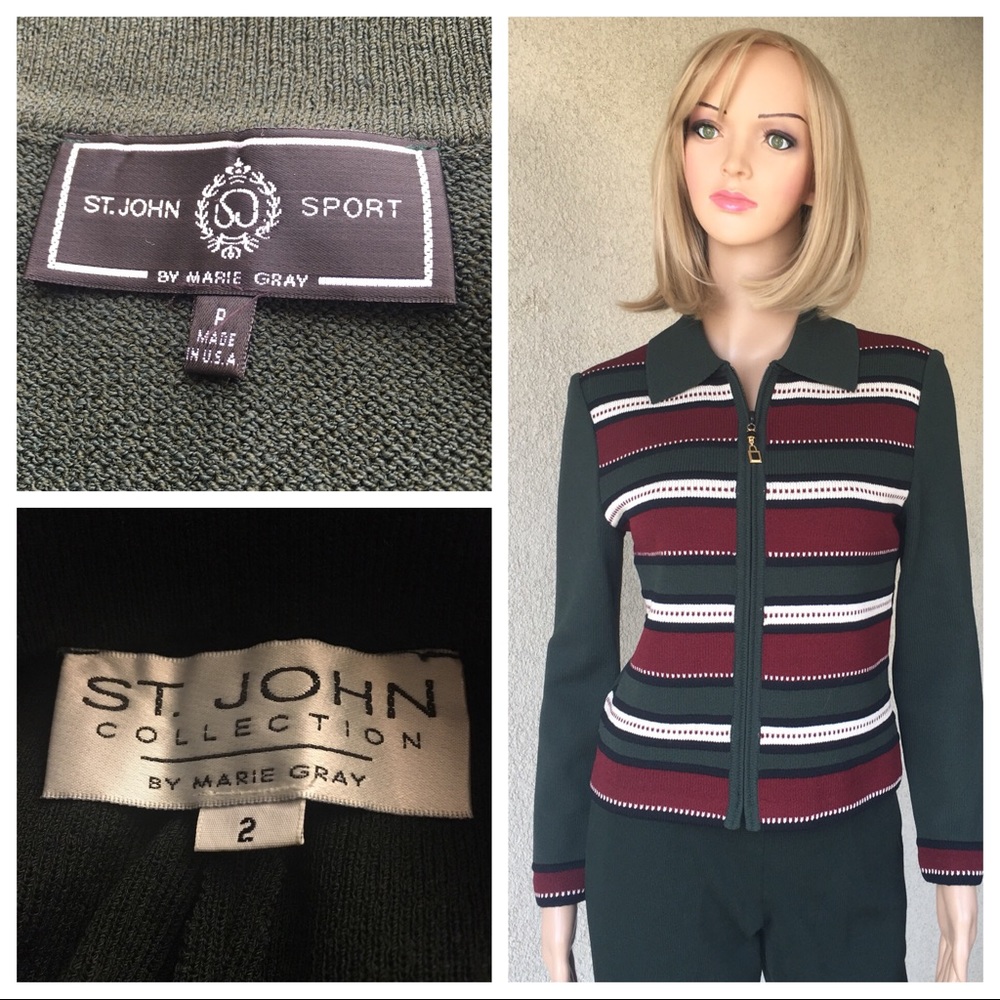 St. John sport knit green/red jacket/pants SZ 2/P